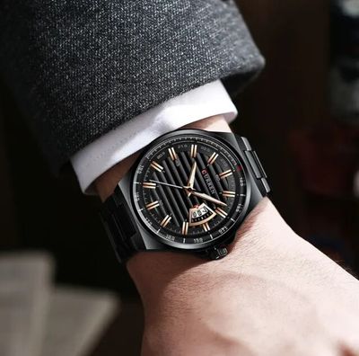 Curren 8375 Gents Chain Watch- Black Dial with Rose Golden Markings- Black Bezel- Black Chain- TF Code CR389CM_img_4