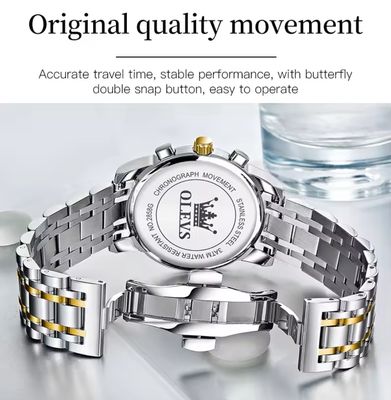 OLEVS 2858 Gents Chronograph Chain Watch- Silver Dial- Golden Bezel- Silver+Golden Chain -TF Code- OL654CM_img_4