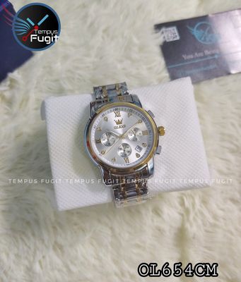 OLEVS 2858 Gents Chronograph Chain Watch- Silver Dial- Golden Bezel- Silver+Golden Chain -TF Code- OL654CM_img_8