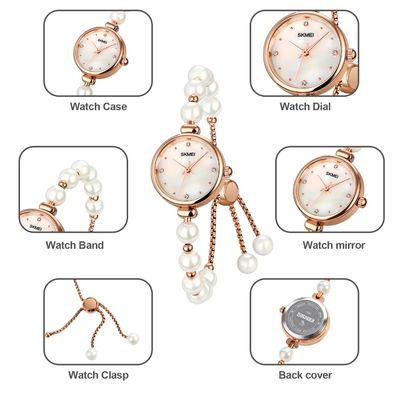 SKMEI 1983 Ladies Pearl Chain Watch - White Dial- Rose Golden Bezel- White Pearl+Rose Golden Chain- TF Code SK881CF_img_3