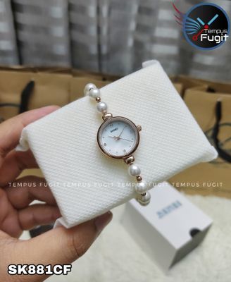 SKMEI 1983 Ladies Pearl Chain Watch - White Dial- Rose Golden Bezel- White Pearl+Rose Golden Chain- TF Code SK881CF_img_6