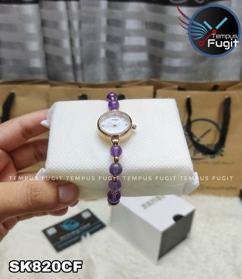 SKMEI 1983 Ladies Pearl Chain Watch - White Dial- Rose Golden Bezel- Purple Pearl+Rose Golden Chain- TF Code SK820CF_img_6