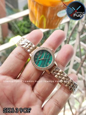 SKMEI 1711 Ladies Chain Watch - Green Dial- Rose Golden Bezel with Embedded Stone- Rose Golden Chain- TF Code SK639CF_img_3