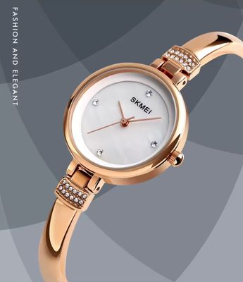 SKMEI 1409 Ladies Chain Watch - Shell White Dial- Rose Golden Bezel- Rose Golden Bracelet+Chain- TF Code SK272CF_img_1