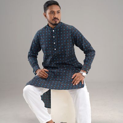 Men's Blue Patterned Panjabi_img_2