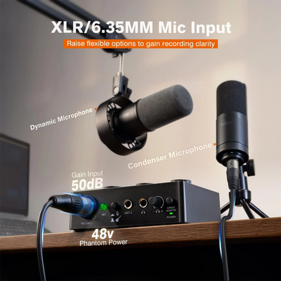 FIFINE SC1 Recording USB Interface with 48V Power/50dB Gain, XLR & Instrument In, Headphone_img_2