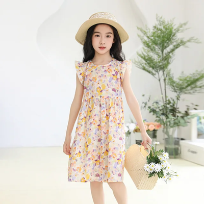 Imported 🌸 Girls' Summer Floral Dress – Flying Sleeve Casual Princess Outfit_img_0