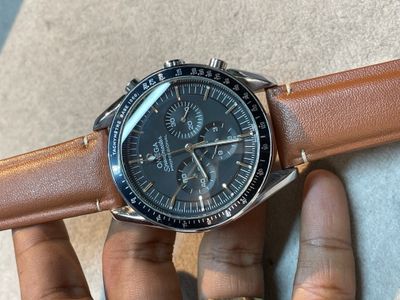 omega chronograph black dial light brown belt aa_img_0
