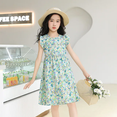 Imported 🌸 Girls' Summer Floral Dress – Flying Sleeve Casual Princess Outfit_img_0