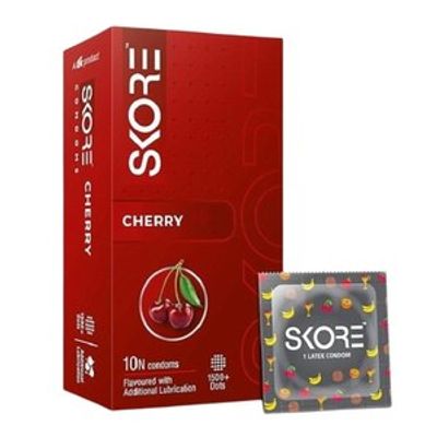 Skore Cherry Flavored 1500+ Dotted with Extra Lubrication Condom - 10pcs Pack_img_0