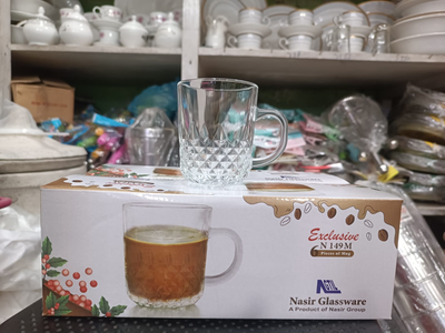 ডায়মন্ড ডিজাইন কাচের চা-য়ের কাপ সেট-৬ পিছ 200ML #149_img_2