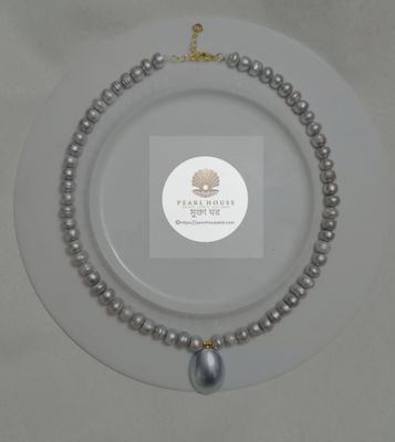 Exclusive Ash colour Button  Pearl Necklace_img_0