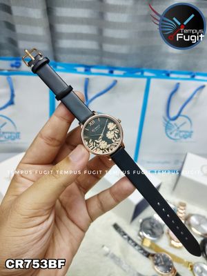 Curren 9065 Ladies Belt Watch- Black Dial with Rose Golden Floral Work- Rose Golden Bezel- Black Belt- TF Code CR753CF_img_4