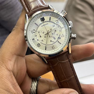 TAG BELT NUMBER DIGIT SILVER BODY BROWN BELT,WHITE DIAL RUBEL_img_0