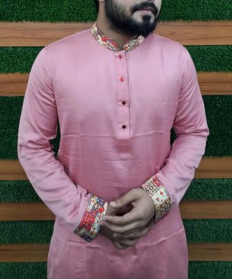 Premium Beby pink contrast panjabi for men (Trendy golapi beauty)_img_5