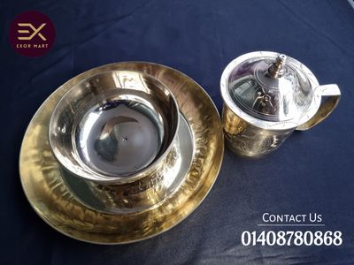 পিতলের প্লেন থালা+ বড় মগ+ বাটি কম্ব সেট_img_0
