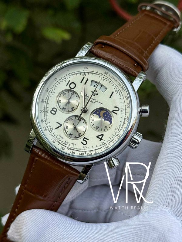 PATEK PHILIPPE MOONPHASE BROWN BELT WHITE DIAL