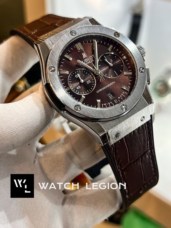 HUBLOT CLASSIC FUSION SILVER CASE BROWN BELT BROWN DIAL LEATHER TEXTURE