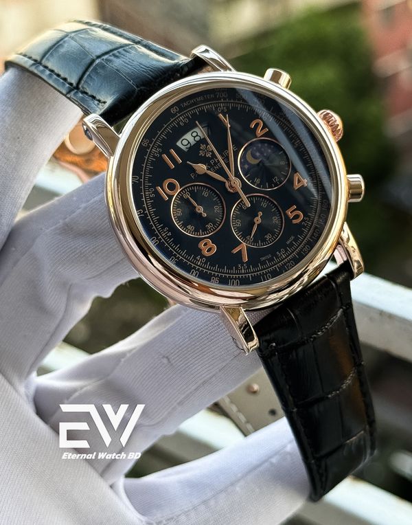 PATEK PHILLIPE S ROSE GOLD DIAL BLACK BELT BLACK DIAL