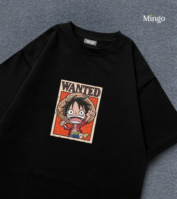 Wanted D. Luffy (One Piece) - Black Dropshoulder