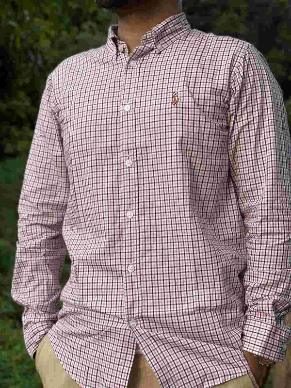 Men Casual Full Shirt Red Checkered Full Sleeve Cotton | Palli