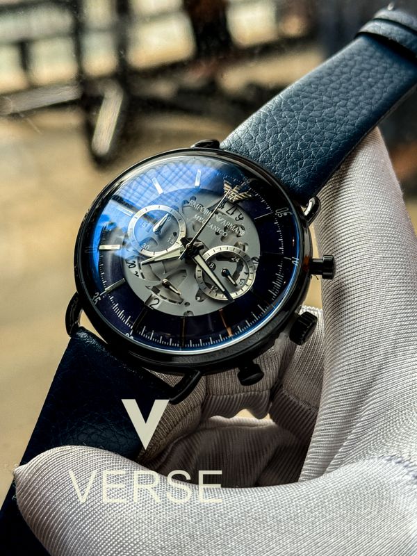 Emporio Armani Oval glass Blue dial blu belt