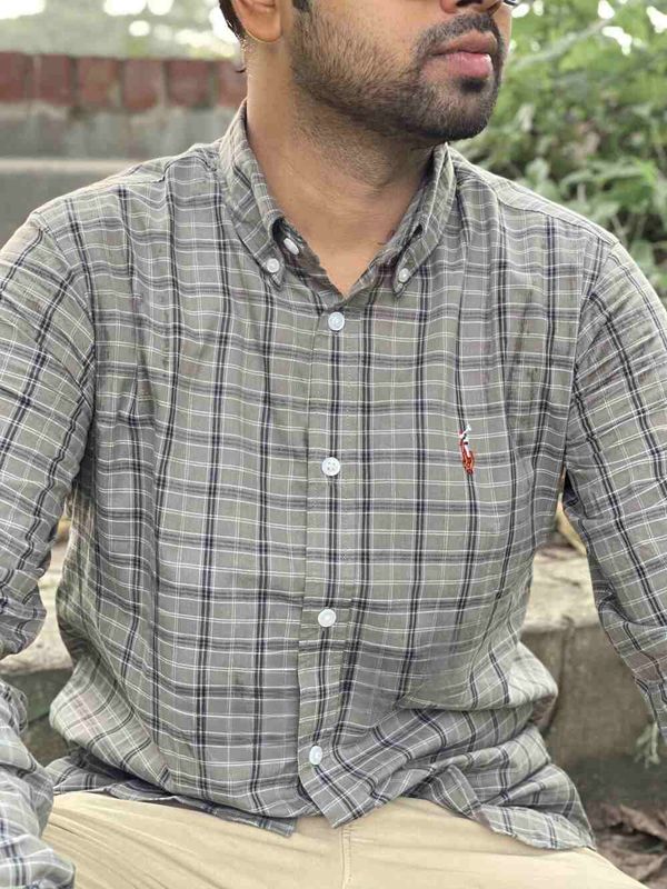 Grey / Black Checkered Full Sleeve Cotton Shirt - Sizes M, L, XL