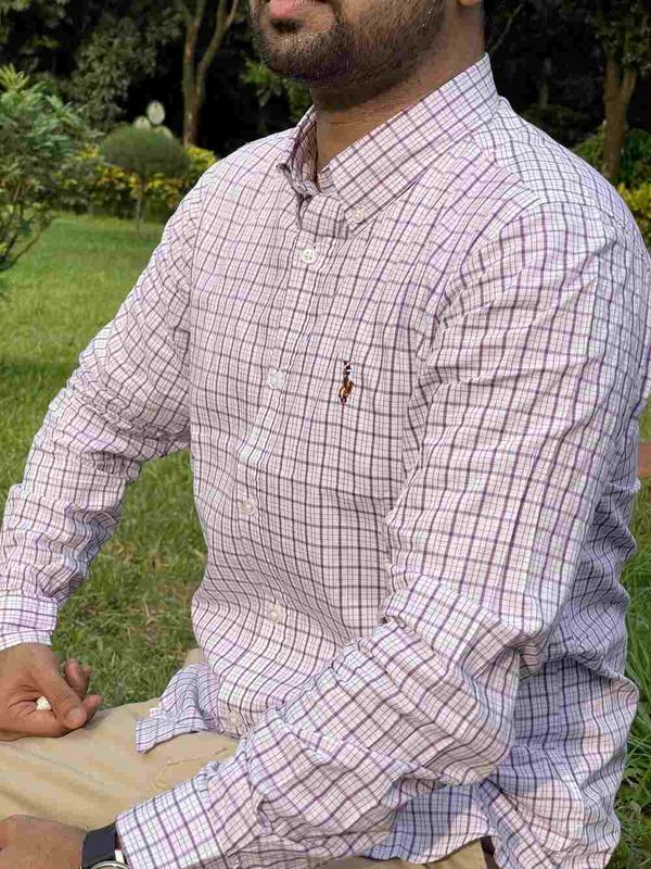 Men Casual Full Shirt Violet - White Checkered Cotton | Formal & Casual | Palli