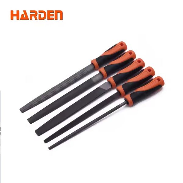 HARDEN 5Pcs file set 8" (200mm) with Rubber Grip ( Triangular, Square, Round, Half Round and Flat ) Files; 610631