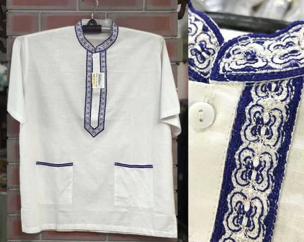 Elegant White Fotua with Blue Embroidery - Premium Quality Traditional Wear