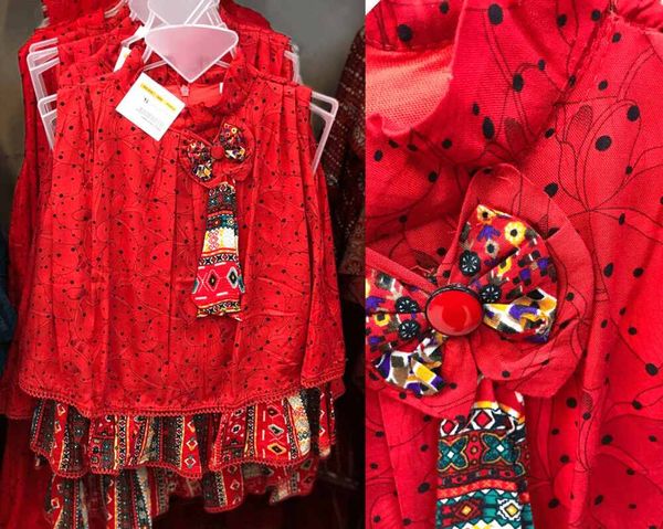 Red Ethnic Girls Frock Dress Set with Bow Detail