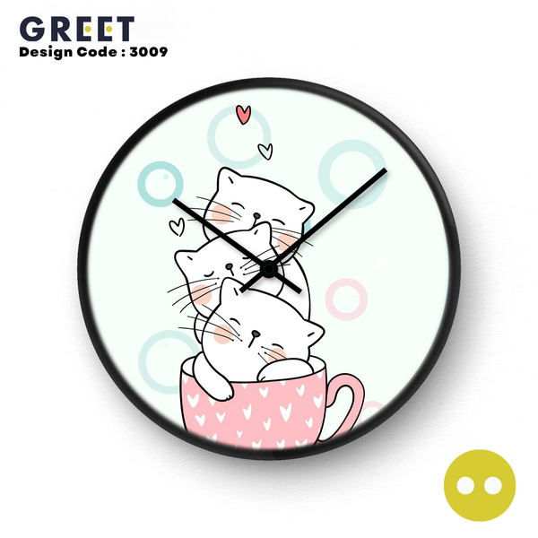 Cup Kitten's Cat Theme Wall Clock