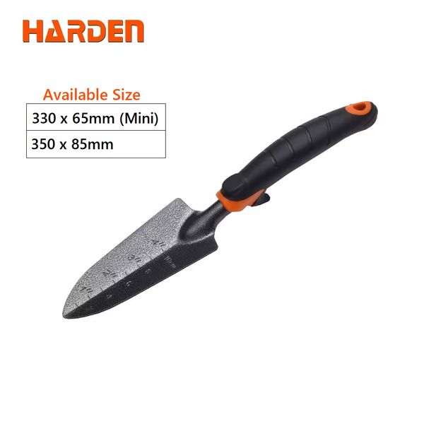 HARDEN Professional Garden Shovel ( 330 x 65mm (Mini) | 350 x 85mm ), Carbon Steel, Black Powder Coating, Ergonomic TPR Handle, Anti-Earth Corrosion, Excellent Workmanship, Durable Comfort TPR Grip; 632601 | 632602