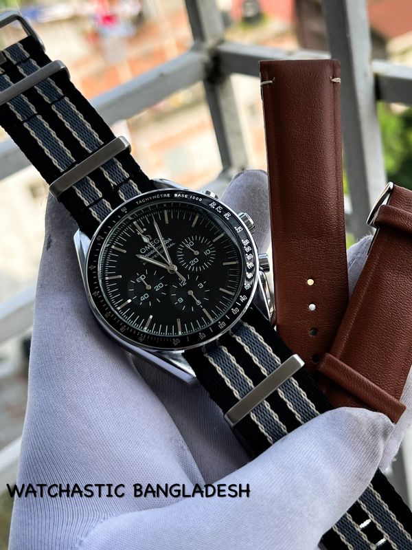 Omega Speed Master Black Dial Brown Belt