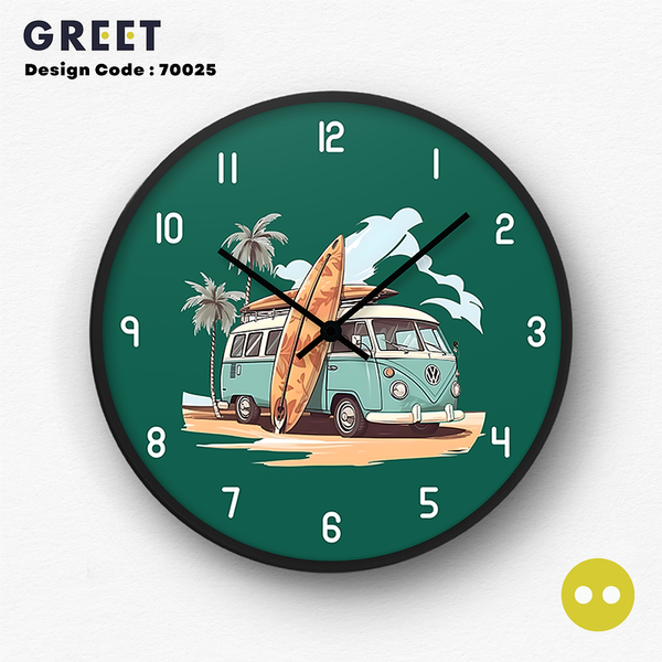 Beach Bus Pattern Wall Clock