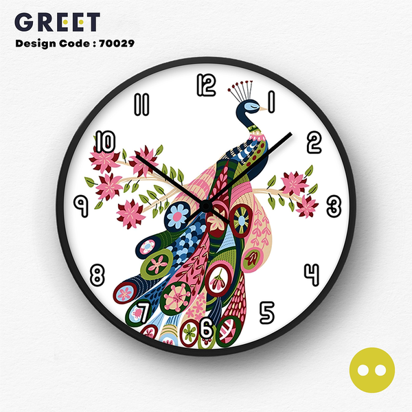 Peacock White Pattern Wall Clock