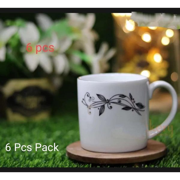 সিরামিকের চা বা কফি কাপ সেট -৬ পিছ- সেটCeramic Tea Cup - Coffee Mug - Black Flower 200ml #81