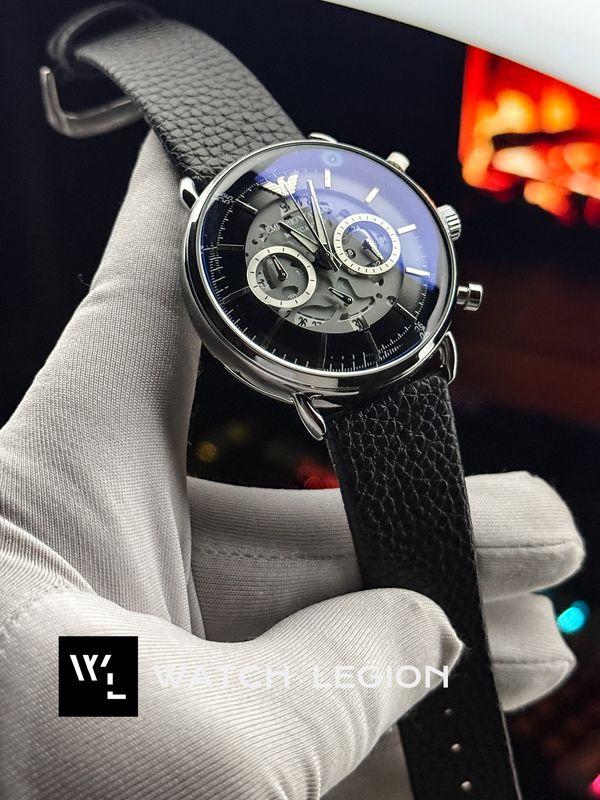 ARMANI OVAL GLASS SILVER CASE BLACK DIAL BLACK BELT