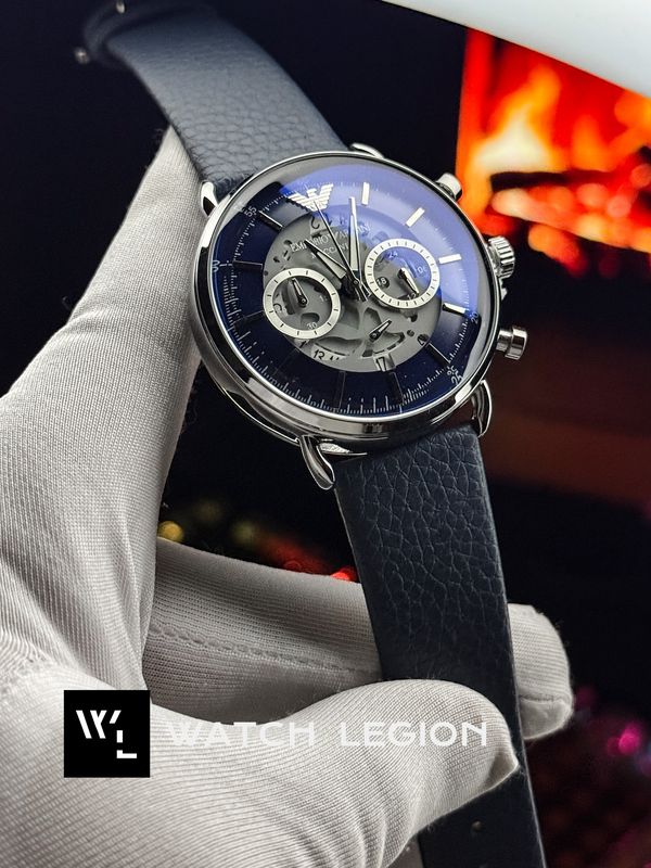 ARMANI OVAL GLASS SILVER CASE BLUE DIAL BLUE BELT