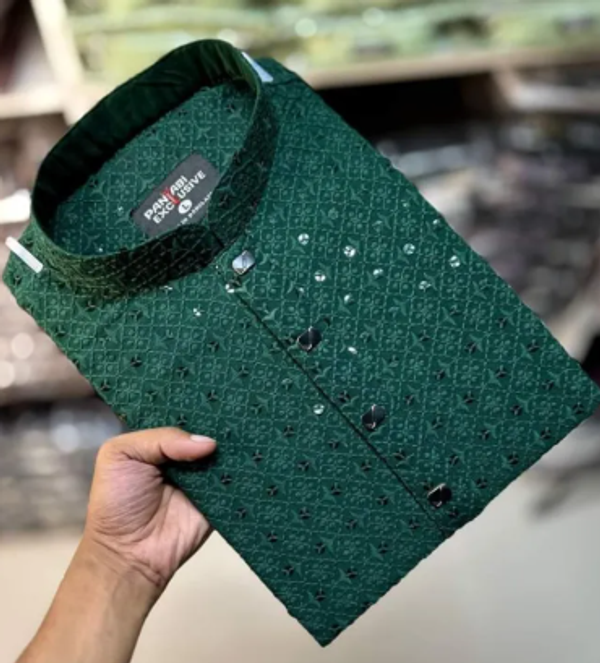 Men'S panjabi premium Semi Long Embroidery work Panjabi For Men