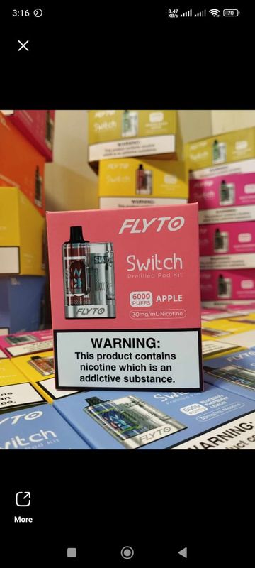 Flyto Switch 6000 Puffs  apple Disposable Pod Kit – Rechargeable, 8ml E-liquid, Type-C Charging | Full Kit