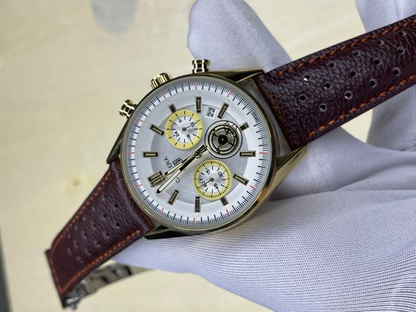 Tag Belt 3 Chrono Brown Gold Case White Dial