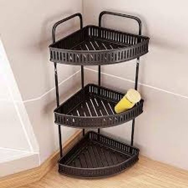 ৩ লেয়ার মেটাল কর্নার শেল্ফ-3 Tier Wall Hanging Metal Corner Shelf-coffe