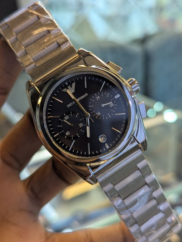 Armani Chrono New Silver Chain Black Dial