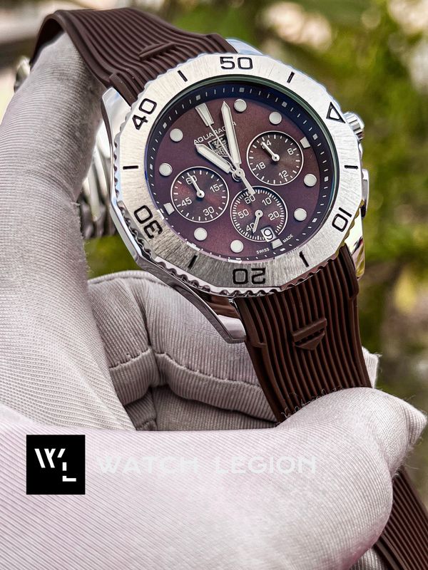 TAG AQUARACER SILVER CASE BROWN DIAL BROWN BELT