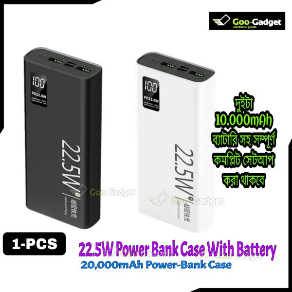 Super-Fast Charging Power Bank 20000mAh – PD 22.5W | Dual USB + Type-C | Bidirectional Fast Charging | Black & White