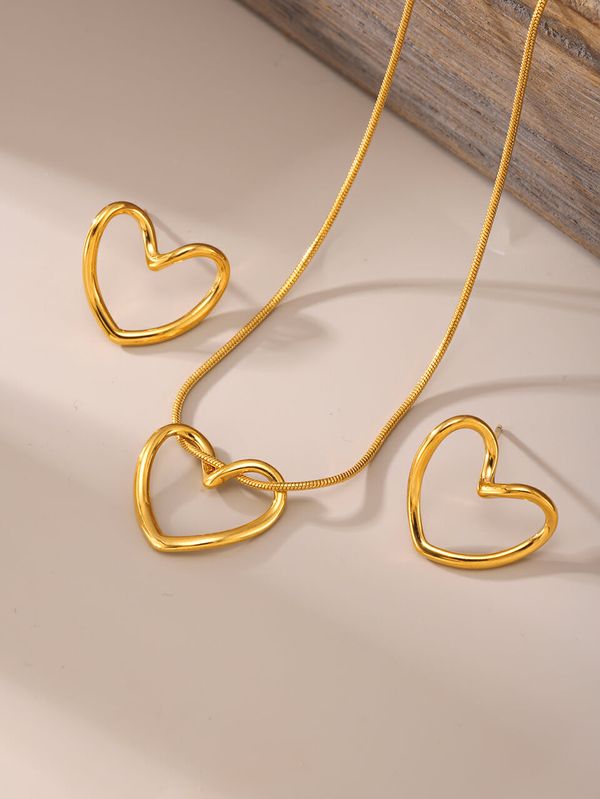 Women's heart necklace earrings combo