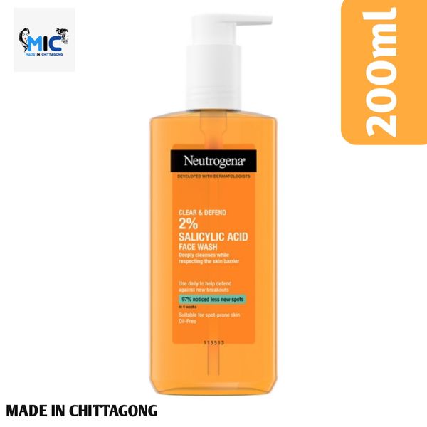 Neutrogena Clear and Defend 2% Salicylic Acid Face Wash 200ml (mic)