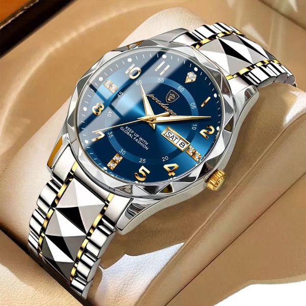 POEDAGAR 858 Luxury Man Wristwatch Waterproof Luminous Date Week Men Watch Sport Stainless Steel Quartz Men’s Watches