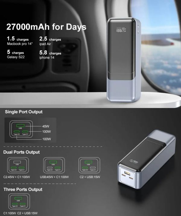 WiWU Tank Series 27000mAh 145W Large Capacity Laptop Power bank